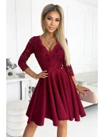 210-15 NICOLLE šaty s delšími zády a výstřihem - barva bordó 210-15 NICOLLE šaty s delšími zády a výstřihem - barva bordó