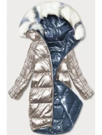 Tmavě modro-béžová oboustranná metalická zimní bunda (p21-7901-99+62) Tmavě modro-béžová oboustranná metalická zimní bunda (p21-7901-99+62)