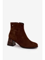 Kožené semišové dámské kotníky na podpatku Maciejka K7202-02 čokoládové