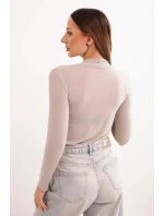 Dámská kašmírová blůza s jemným rolákem a dlouhým rukávem tmavě béžová