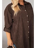 Dámská košile Plus Size z viskózy manšestrová s odepínacími rukávy hnědá Dámská košile Plus Size z viskózy manšestrová s odepínacími rukávy hnědá