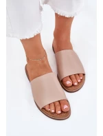 Dámské Kožené Hladké Pantofle Béžové Cerise