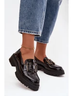 Dámské lakované mokasiny s ozdobou Černé Ysandra