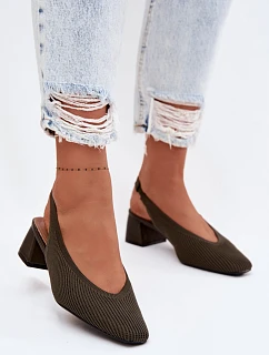 Materiálové dámské sandály na podpatku tmavě zelené Marcelle