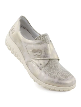 Dámská pohodlná béžovo-zlatá polobotka Rieker na suchý zip 59552-62