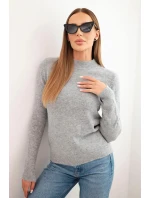 Dámský svetr s polokošilí z měkké pleteniny šedý