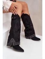 Kozačky S Otočeným Svrškem Na Podpatku Černé Iveliri