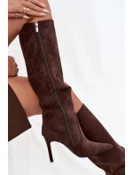 Zateplené dámské kozačky na jehlovém podpatku z eko semiše čokoládové Rosavine Zateplené dámské kozačky na jehlovém podpatku z eko semiše čokoládové Rosavine
