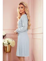 ISABELLE - Šedé dámské plisované šaty s dekoltem a dlouhými rukávy 313-11