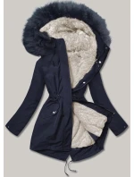 Ciepła kurtka zimowa damska granat/ecru/granat (w629big)