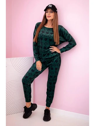 Dámská souprava z veluru s monogramem zelená + černá