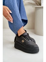 Sneakersy Sportovní Obuv Dámská Zateplená Na Masivní Podešvi Černé Verissha
