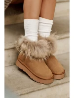 Kožené Sněhule Na Platformě S Kožešinou Camel Avirisa