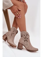 Dámské semišové boty s otvory na podpatku Zazoo 3690 béžové