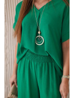 Souprava s náhrdelníkem halenka + kalhoty zelené