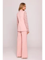 Dámské sako s krajkovými rukávy M865 Pudr růžová - MOE Dámské sako s krajkovými rukávy M865 Pudr růžová - MOE