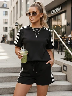 Dámský viskózový komplet s motýlem a šortkami černý FashionStreet AY1183