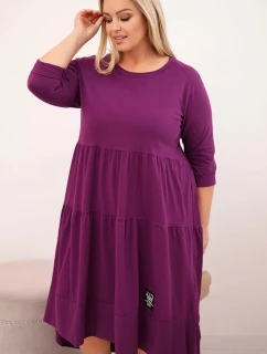 Dámská bavlněná sukýnka Plus Size s volány a ohrnutým rukávem tmavě fialová