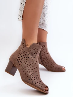 Dámské Botky Z Ekologického Semiše Na Podpatku S Otevřenými Prsty Hnědé Halania