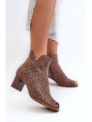 Dámské Botky Z Ekologického Semiše Na Podpatku S Otevřenými Prsty Hnědé Halania