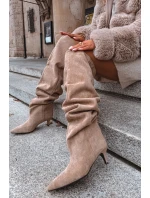 Náklopové dámské kozačky na podpatku béžové Ysolienne