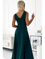 Dlouhé elegantní šaty s výstřihem Numoco CINDY - zelené