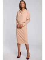 Dámské pletené šaty S245 Béžová - Stylove Dámské pletené šaty S245 Béžová - Stylove