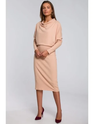 Dámské pletené šaty S245 Béžová - Stylove Dámské pletené šaty S245 Béžová - Stylove