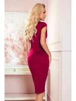 TAMARA - Elegantní dámské midi šaty v bordó barvě s páskem 301-4