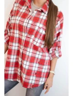 Dámská kostkovaná bavlněná košile s efektem obnošení červená