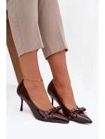 Lakované lodičky s mašlí Janisse – čokoládová