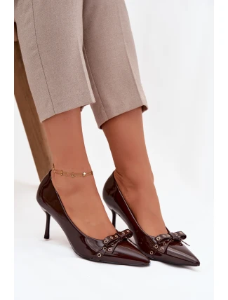 Lakované lodičky s mašlí Janisse – čokoládová