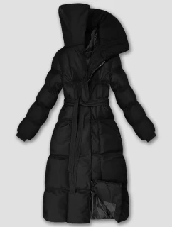 Černá dlouhá dámská zimní bunda s páskem (5M3327-392)