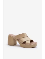 Zazoo 40373 Kožené žabky na podpatku béžové