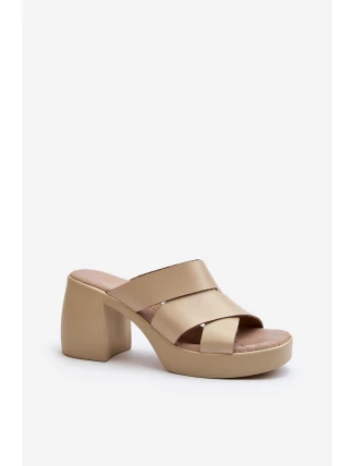 Zazoo 40373 Kožené žabky na podpatku béžové