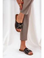 Sandály Na Ploché Podešvi S Ozdobnou Mašlí Černé Deonelis