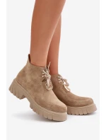 Semišové Boty Se Zlatou Dekorací Béžové Zazoo 2952
