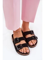 Dámské Pantofle S Přezkami Na Korek Podošve Černé Sercele