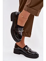 Kožené lakované mokasiny dámské s ozdobným detailem Vinceza 39985 černé