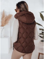 Dámská prošívaná vesta s kapucí MISSVEST hnědá FashionStreet TY5019