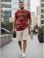 Pánské tričko s potiskem v kamuflážovém vzoru, oranžové, FashionStreet NX2002R