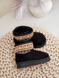 Dětské Sněhule Se Vzorovanou Vložkou Zateplené Kožíškem Černé Mirirae