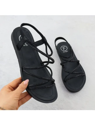 Dámské římské sandály Filippo se zirkony černé DS6884