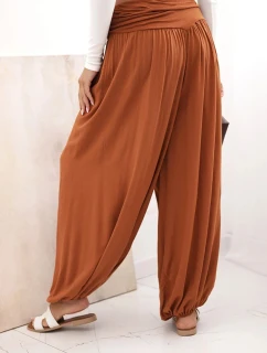 Dámské viskózové kalhoty s širokými nohavicemi a volánky zázvor