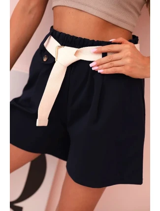 Dámské šortky s vysokým pasem a páskem tmavě modré