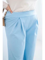 Dámské kalhoty Plus Size s širokými nohavicemi a plisováním modré