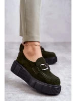 Módní semišové boty na platformě Khaki Marsol Módní semišové boty na platformě Khaki Marsol