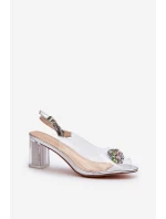 Průhledné sandály na podpatku s ozdobou stříbrné D&A MR38-454 Průhledné sandály na podpatku s ozdobou stříbrné D&A MR38-454