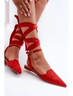 Šněrovací baletky z ekokoženky se špičatou špičkou červené Ellesara