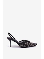 Ozdobené sandály s síťkou na jehlovém podpatku Černé Bedira